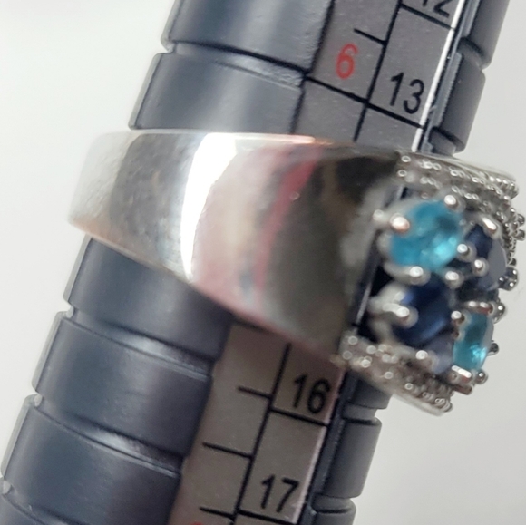 **SOLD** .925 sterling silver aquamarine & sapphire ring size 6.5 - Picture 6 of 6